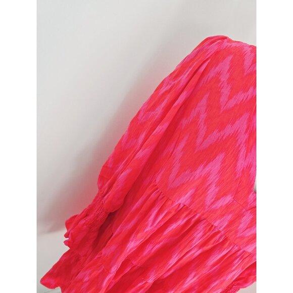 Pomander Place Tuckernuck Pink Ikat Kenzo Chevron V-Neck Mini Swing Dress Large - Picture 4 of 15